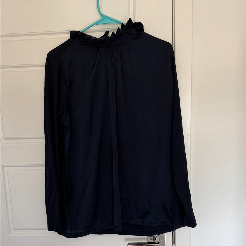 NWOT Navy Ruffle Neck Long Sleeve Blouse